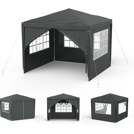 Gartenpavillon 3x3m Anthrazit Wasserdicht mit 4 Seitenwänden und Fenstern (1/5)