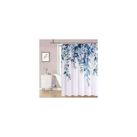 Rideau de Douche Floral, Rideaux de Douche, Lavable Machine, Séchage Rapide, 150x180cm pour Baignoire (Bleu)