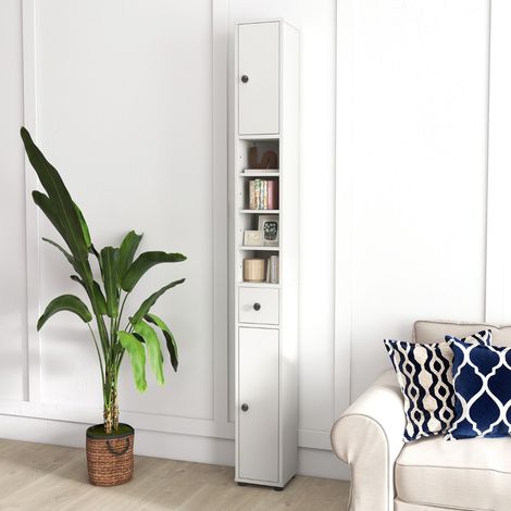 Armoire de Salle de Bain Haute et Mince Meuble Colonne avec 1 Tiroir Placard à Étagères Ajustables Meuble de Rangement Autonome Blanc (1/3)