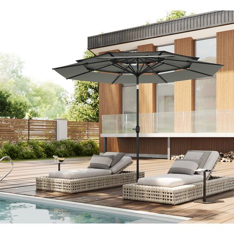 Parasol de Jardin WOLTU, Parasol Déporté avec Toile φ292cm, 3 Évents, Protection UV UPF 50+, Portable, Résistant au Vent, Gris foncé