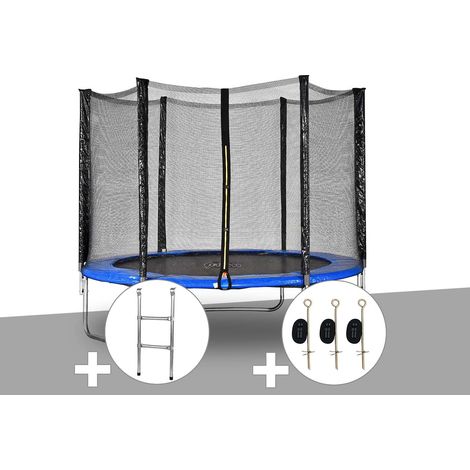 Kit trampoline Jardideco Atlas Ø 2,44 m Bleu + Echelle + Kit d'ancrage