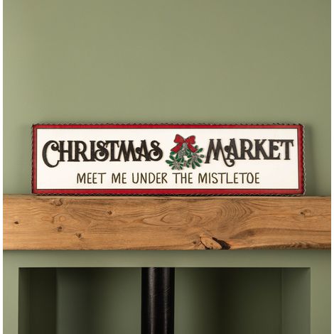 82cm White Wooden Christmas Market Hanging Sign (1/5)