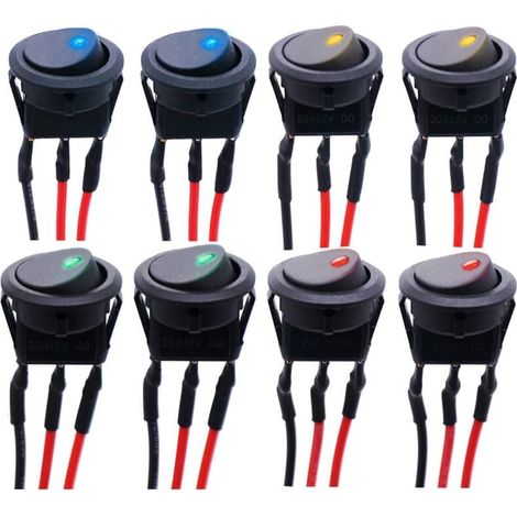 LED Interrupteur à Bascule,Rond Interupteur pour Voiture DC 12V 20A Interrupteurs à Levier à LED étanches avec Fil, 3 Broches, Bouton De Verrouillage Interrupteur pour Voiture, Camion (1/4)
