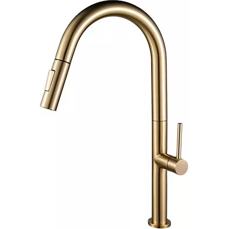 VALAZ Grifo cocina alto extraíble monomando dorado cepillado serie Eufrates (1/2)