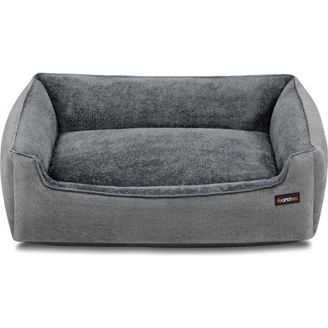 Panier pour Chiens, Lit pour Animaux, Canapé, Tissu Façon Lin, Bords Rehaussés, Antiglisse, Housse Amovible Lavable, Taille XL pour Grands Chiens, 100 x 75 x 25 cm, Gris Clair (1/5)