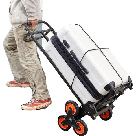 Chariot de montée d'escaliers, cadre en acier robuste, capacité de 220 lbs, poignée télescopique, 6 roues, comprend 2 cordes élastiques (1/5)