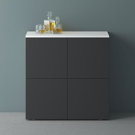Mai & Mai Meuble de Rangement avec 4 Portes et 4 Compartiments Casier de Rangement Polyvalent Buffet Blanc Mat + Gris Noir Mat 76x36,4x74 cm SR04 (1/5)