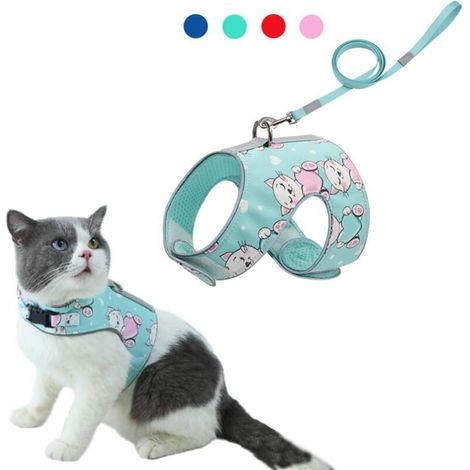 Harnais et laisse réglables anti-fuite pour chat Harnais en maille souple pour petits et moyens chats Bandage réfléchissant (1/4)