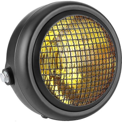 7-Zoll-Motorradgrill-Scheinwerfer, 55 W, Retro-Stil, Halogen-Scheinwerfer mit hoher Helligkeit, gelbe Linse