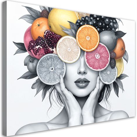 Wandbild Frau mit Früchten auf dem Kopf 60x40 cm (1/5)