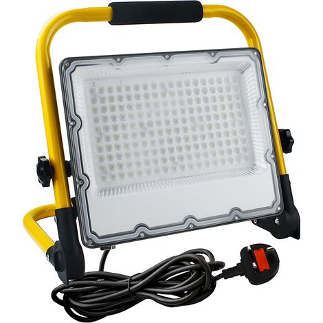 Foco LED para obras de 150 W con interruptor: potente iluminación impermeable IP66 para obras de construcción, 6500 K, 15 000 lúmenes, con enchufe y cable, ideal para interiores y exteriores [Clase en