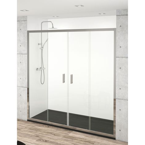 Mampara de Ducha Frontal - 2 Hoja Fija + 2 Puerta Corredera - Modelo Giulia 4 (adaptable de 147,5 a 151,5 cm)