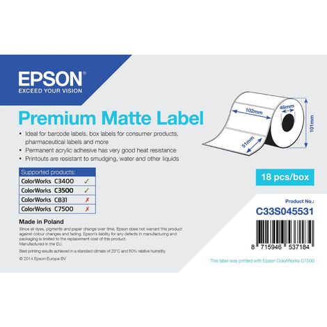 Epson Premium Matte Label - Die-cut Roll: 102mm x 51mm, 650 labels (1/2)