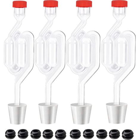 Lot de 4 barboteurs de fermentation, plastique transparent avec bouchon silicone 8mm, œillets, pour bière vin cidre (1/5)