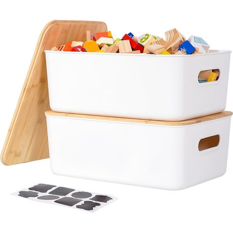 Aufbewahrungsbox Kunststoff Bambusdeckel stapelbar Küche 2PACK 13L (1/5)