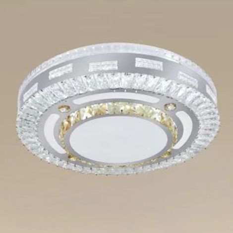 TrAdE Shop Traesio - Plafoniera Soffitto 65w ø50cm Led Design Tondo A Strati Con Cristalli Luce Fredda 17814 - (1/3)