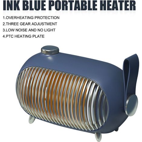 Mini Chauffage Soufflant Céramique 1000W Silencieux, 3 Niveaux, Économe, pour Maison Bureau, Bleu (1/4)