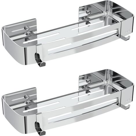 Mensola doccia rettangolare, senza fori, portasapone doccia in acciaio inox - 2 pezzi, argento