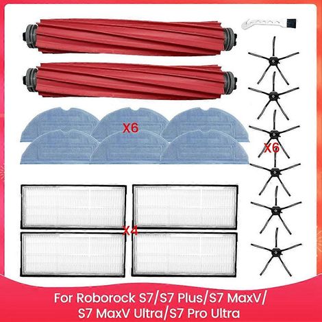 Pour aspirateur Roborock S7, S7 Plus, S7 MaxV, S7 MaxV Ultra et S7 Pro Ultra : brosse principale, filtre HEPA et chiffon de nettoyage.