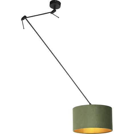 QAZQA + Lampada a sospensione con paralume blitz - Rustico - Tessuto,Acciaio - Verde/Nero - Cilindro/Oblungo/Tondo Max. 1 x Watt
