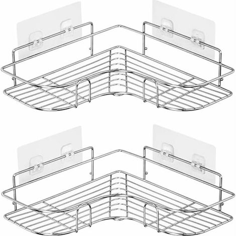 Set di 2 mensole angolari da doccia in acciaio inox 304, mensole da parete per bagno con adesivo, organizer per WC, dormitori e cucina [Argento] -Crezuo