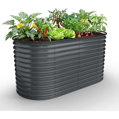 AREBOS Letto rialzato ovale 160×80×78 cm 780 L acciaio zincato extra stabile resistente per giardino e terrazza (1/5)