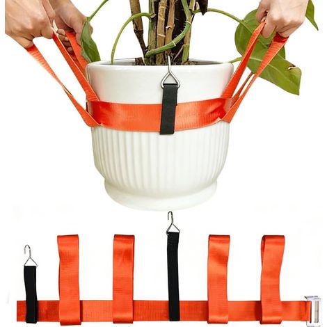 Sangles de transport pour pots de fleurs, sangles de levage de jardin avec crochets de bord et poignées antidérapantes pour un transport facile des pots de fleurs, des pots de fleurs, des pierres, etc (1/5)
