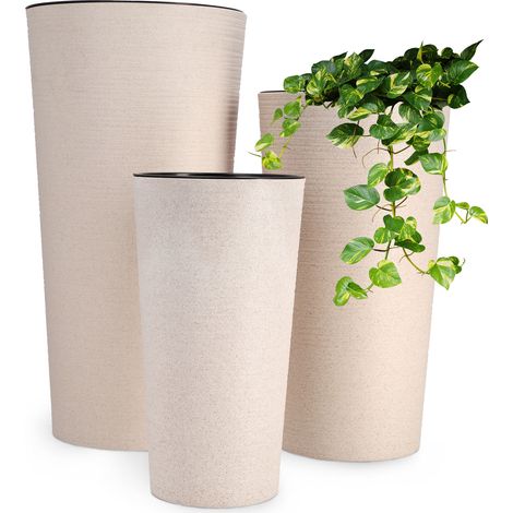 KADAX Juego de 3 maceteros, soporte para macetas, soporte para flores, jardín grande, beige, 57 cm