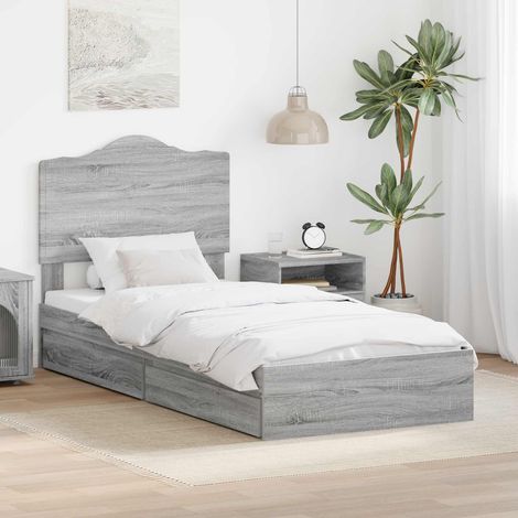 Cama con almacenamiento con cabecera Gris 100 x 200 cm