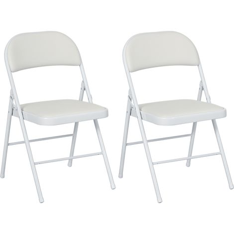 Homcom – Lot de 2 chaises pliantes – Coussin rembourré en revêtement synthétique – Cadre en acier blanc – Charge max. 120 kg
