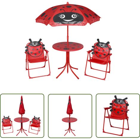The Living Store Jeu de bistro avec parasol pour enfants 3 pcs Rouge - Ensemble De Meubles De Jardin Enfant - Jeu De Bistrot Enfant - Parasol Enfant - Table Et Chaises Enfant - Mobilier De Jardin Plia (1/5)