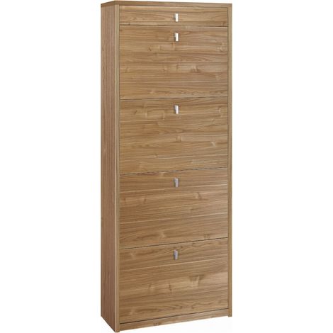 Zapatero de 4 puertas y 1 cajón 63L x 29P x h164 – Acabado en madera nogal Stelvio – Sarmog