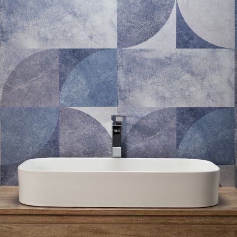 Lavabo Rettangolare da Appoggio 75x38 Cm Design Moderno Bianco (1/5)