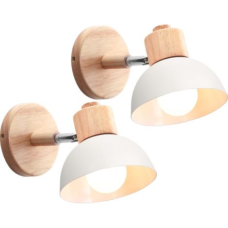 Lot de 2 Applique Murale, Bois Métal, Angle Réglable 180 Degrés, Douille E27, Pour Salon Chambre Couloir (1/5)