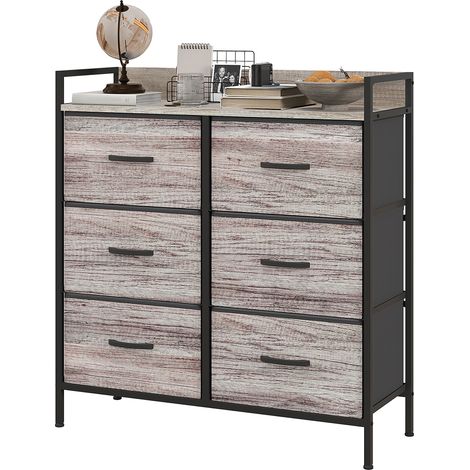 Commode en tissu, 6 tiroirs pliables, étagère, structure en acier, 79 x 29 x 85 cm, grise (1/5)