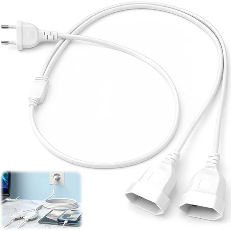 Rallonge d'alimentation Euro 0,75 mm² Max. 250V/2,5A 2 en 1 Câble D'extension Euro Rallonge Câble pour Une Utilisation en Intérieur TV, Moniteur,PC (0.5m,Blanc) (1/5)