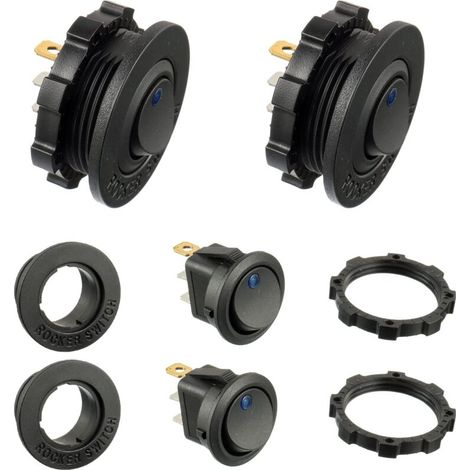 (4 pièces) Interrupteur d'éclairage LED bleu KCD1-8 12V 20A Interrupteur à bascule étanche pour véhicules marins et divers interrupteurs d'éclairage étanches à 3 broches avec environ. (1/5)