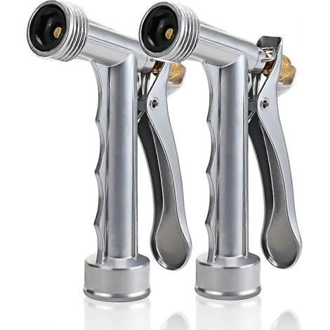 Hose Nozzle 2 Pack, Full Size Pistol Nozzle with Threaded Front, Durable High Pressure Garden Hose Nozzle, Rear Control Sprayer for Watering Plants, (1/5)