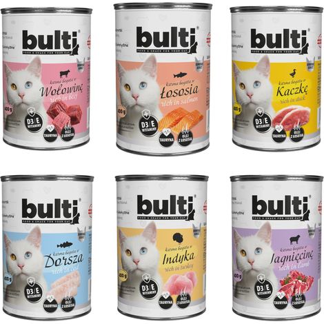 BULTI Aliment humide pour chat Mélange de saveurs Boîtes de 6 x 400 g (1/5)