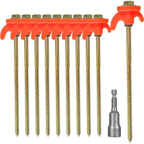 10 Pcs Piquets de Tente a Visser, Piquets de Tente en Acier Robustes avec Support de Corde, Sardines pour Camping et Extérieur, Crochets de Tente pour Sol Dur et Bois, Robuste et Solide (1/5)