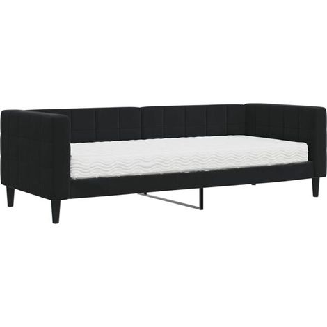 Canapé-lit avec matelas en velours noir de 80 x 200 cm (1/5)