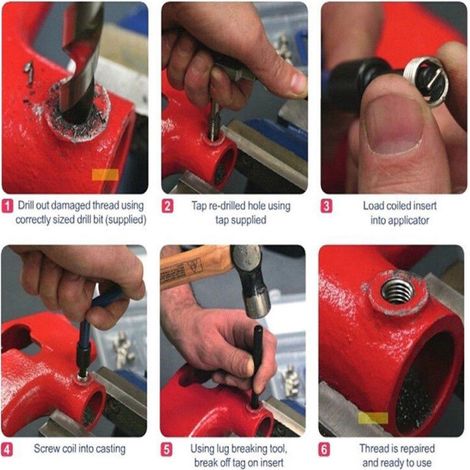Kit de 15 inserts de réparation de filetage métrique M5 M6 M8 M10 M12 M14 Helicoil Car Pro Coil Tool M12 1,5 (1/4)