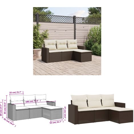 4-tlg. Garten-Sofagarnitur mit Kissen Braun Poly Rattan - Gartensofa - Outdoor Möbel - Gartenmöbel Set - Lounge Sofa - Rattan Gartenmöbel - Home & Living (1/3)