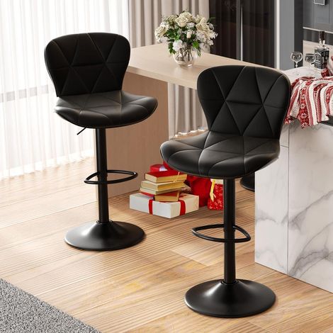 Barhocker Höhenverstellbar Rückenlehne Drehbar 2er Set Schwarz (1/5)