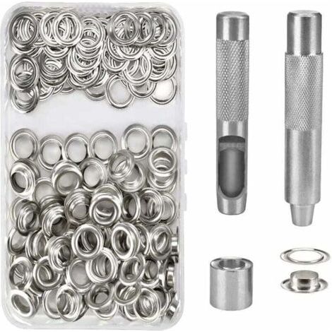 100 Oeillets Kit Oeillets Outils Métalliques Oeillet Kit 14mm Oeillet Oeillet Kit pour Toile Bâche Tente Réparation Argent