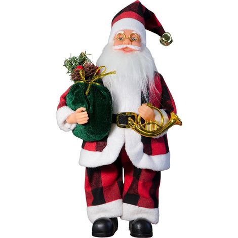 Une poupée Père Noël à carreaux rouges de 40 cm de haut, debout.Une poupée Père Noël à carreaux rouges de 40 cm de haut, debout (1/5)
