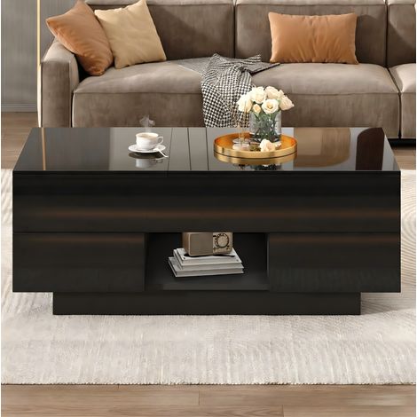 Table basse relevable 100x45x43 cm en panneaux de particules noirs, LED et rangement caché - CHICFURN (1/5)
