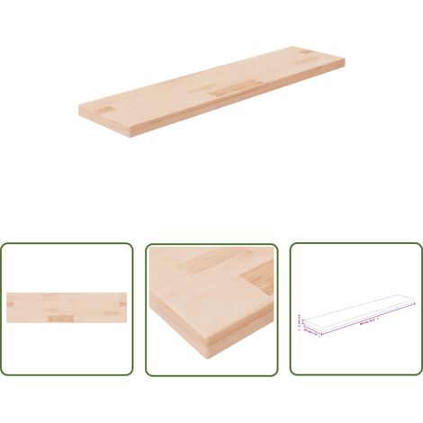 The Living Store Panneau d'étagère 80x20x2,5 cm Bois de chêne massif non traité - Etagere Murale - Étagère Bois Chêne - Rangement Mural - Décoration Murale - Meuble Rustique (1/4)