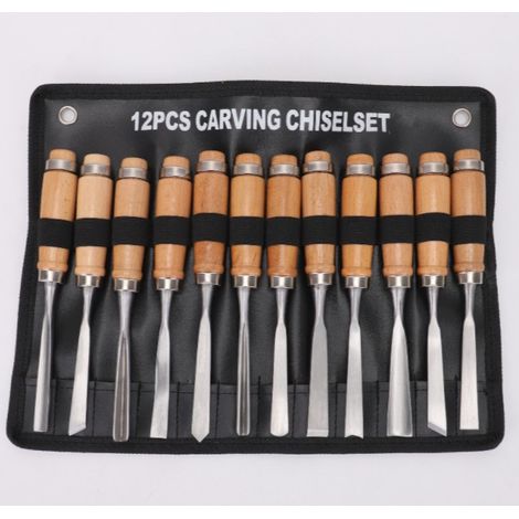 Ensemble de 12 outils de sculpture sur bois, couteau et outils de sculpture sur bois (1/4)