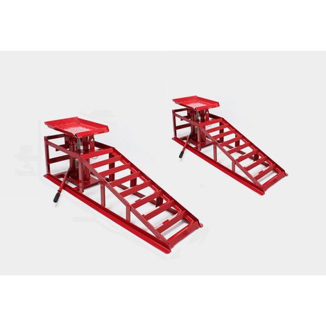 Lot de 2 rampes de levage avec cric hydraulique 2000 kg – Hauteur ajustable jusqu'à 30 cm – Soupape de sécurité – Pour pneus jusqu'à 225 mm (1/2)